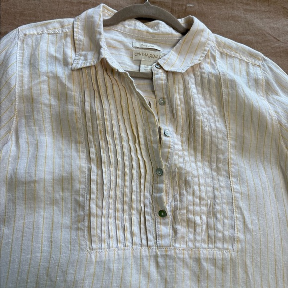 Cynthia Rowley linen Cream and Gold Linen popover Tinic top - Picture 3 of 9